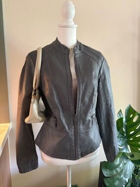 Apt. 9 Women's Charcoal Faux Leather Zip Jacket